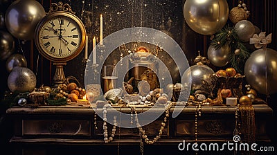 New Year's Eve, vintage still life party decoration Stock Photo