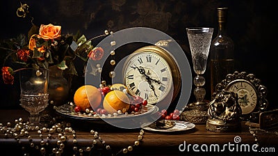 New Year's Eve, vintage still life party decoration Stock Photo