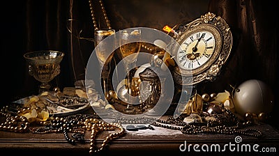 New Year's Eve, vintage still life party decoration Stock Photo