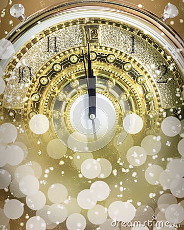 New Year`s at midnight time, Luxury gold clock countdown to new Stock Photo