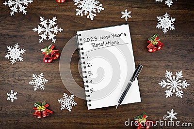 2023 New Year`s Resolution Text on Note Pad Stock Photo