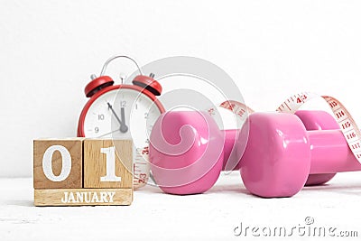 New Year's resolutions to work out, healthy lifestyle and diet c Stock Photo