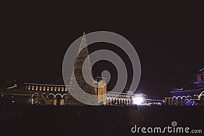 New Year's Square of the Republic of Armenia and a Christmas tree decorated with garlands Stock Photo