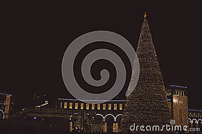 New Year's Square of the Republic of Armenia and a Christmas tree decorated with garlands Stock Photo