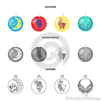 New Year s Toys cartoon,outline,monochrome icons in set collection for design.Christmas balls for a treevector symbol Vector Illustration