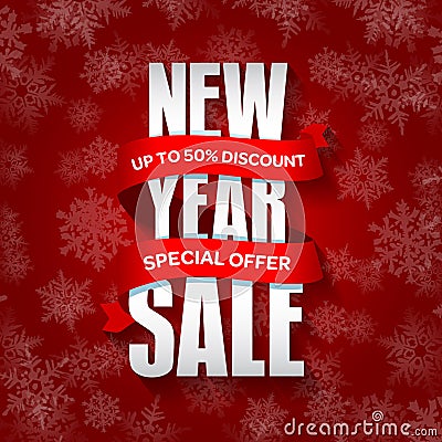 New Year sale badge, label, promo banner template. Special seasonal sale offer. Vector Illustration