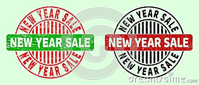NEW YEAR SALE Rounded Bicolour Stamps - Corroded Texture Vector Illustration