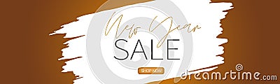 New Year sale simple banner or website header. Gold background and a brush stroke Vector Illustration