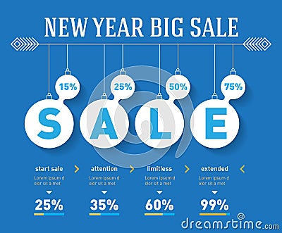 New year sale time line graph. Vector social activity infographics with balls and timeline elements Vector Illustration