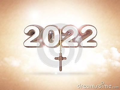 New Year 2022 shining holy cross and background Stock Photo