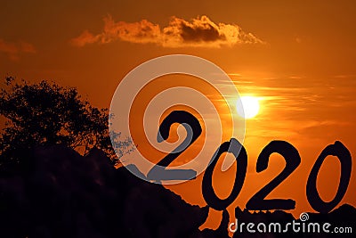 New year 2020 silhouette background concept Stock Photo