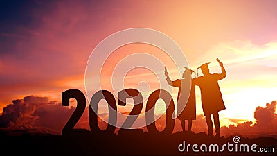 2020 New year Silhouette people graduation in 2020 years education congratulation concept ,Freedom and Happy new year Stock Photo
