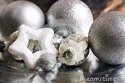 New year silver decoration Stock Photo