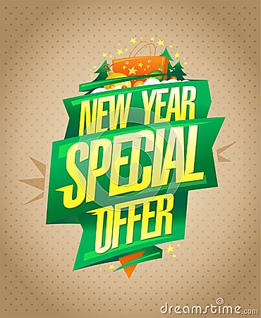 New year special offer, holiday sale banner mockup Vector Illustration