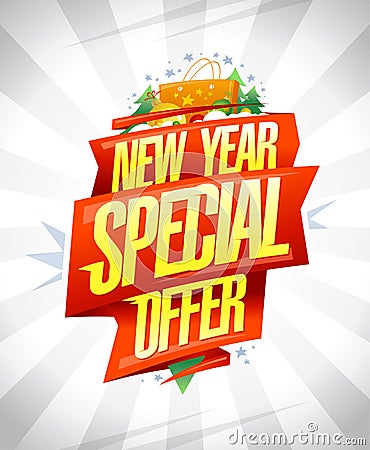 New year special offer, holiday sale web banner template Vector Illustration