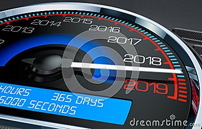 2019 New Year speedometer concept, 3D rendering Stock Photo