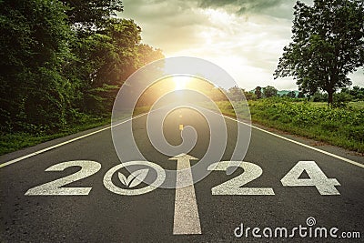 New year 2024 straightforward for environmental sustainability concept. Stock Photo