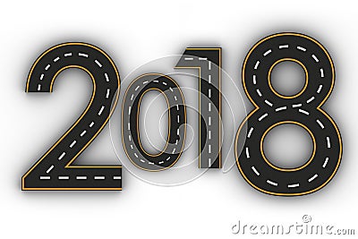 New year 2018 symbols of the Figures in the form of a road with white and yellow line markings Stock Photo