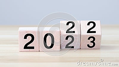 2022, 2023 New year target plan with woodblocks cubes on wooden table Stock Photo