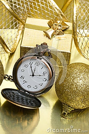 New Year time on golden clock Stock Photo