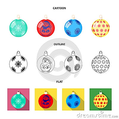 New Year Toys cartoon,outline,flat icons in set collection for design.Christmas balls for a treevector symbol stock web Vector Illustration