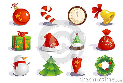 New year traditional symbols. Vector Illustration