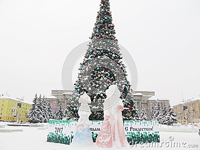 New Year tree in the city of Kirov, Russia Editorial Stock Photo