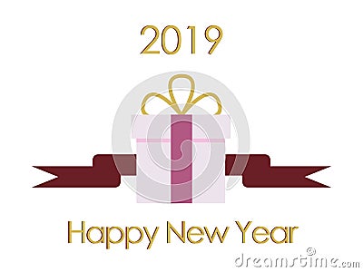 New Year Typographical Cretaive Background 2019 With Christmas Bow Cartoon Illustration