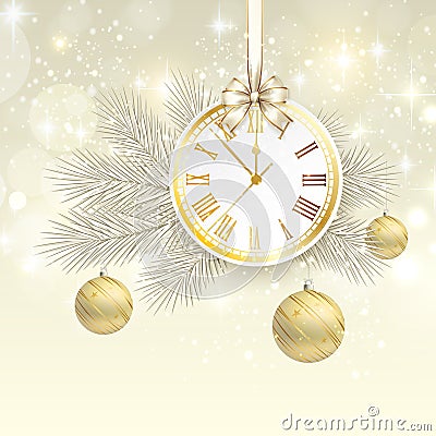 New year vector background with gold clock Vector Illustration