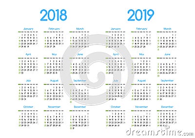 New year 2018 and 2019 vector calendar modern simple design Vector Illustration