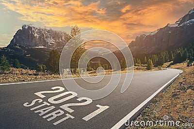 New Year 2021 the way to go concept. 2021 Start written on the asphalt ground Stock Photo