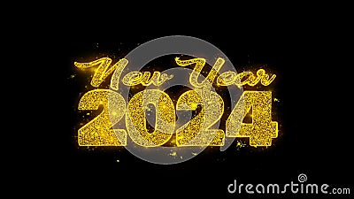 New Year 2024 Wish Text Sparks Particles on Black Background. Stock ...