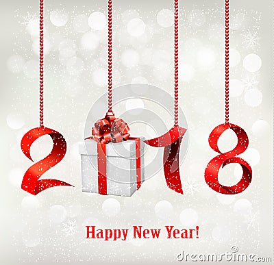 2018 New Years background with gift. Vector Illustration