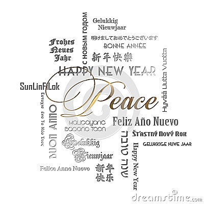 New Years Card Art Peace Lettering Languages Stock Photo