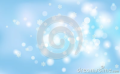 New Years, Christmas chaotic blur bokeh of light snowflakes on background blue. Vector illustration for design and decorating Vector Illustration