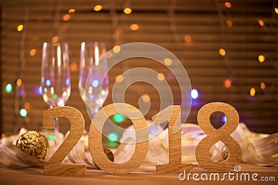 2018. New years eve celebration background with champagne Stock Photo