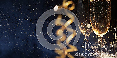 New years eve celebration background with champagne Stock Photo