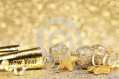 New Years Eve golden party background Stock Photo