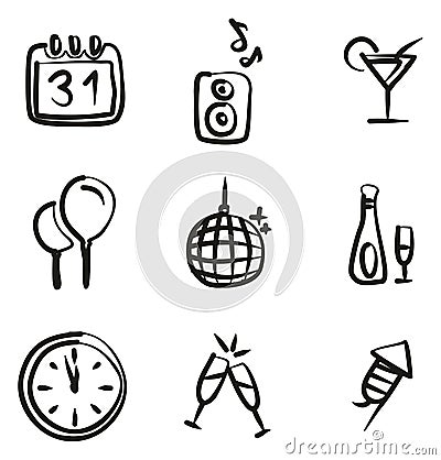 New Years Eve Icons Freehand Vector Illustration