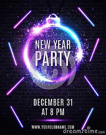 New Years eve party poster. Christmas decoration. Vector Illustration