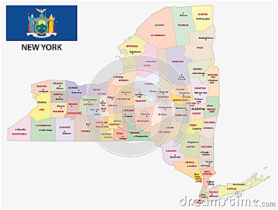 New york administrative map with flag Vector Illustration