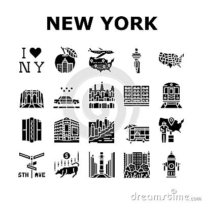 New York American City Landmarks Icons Set Vector Vector Illustration