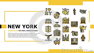 New York American City Landmarks Landing Header Vector Vector Illustration