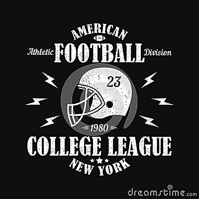 New York, american football grunge print for sports apparel with helmet. Typography emblem for t-shirt. Vector illustration. Vector Illustration