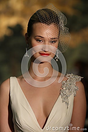 NEW YORK - APRIL 21: A Model walks runway for Anne Barge bridal show Editorial Stock Photo