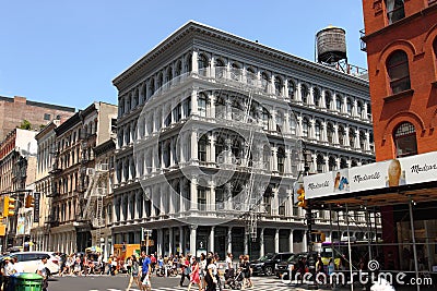 New York brick buildings with outside fire escape stairs Editorial Stock Photo