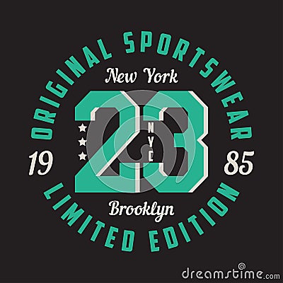 New York, Brooklyn - graphic design for t-shirt, sport apparel. Typography for clothes. Original sportswear, limited edition print Vector Illustration