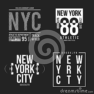 New York, Brooklyn typography for t-shirt print. Athletic patches collection for tee graphic. T-shirt design Vector Illustration