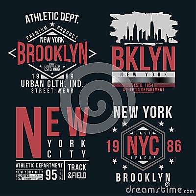 New York, Brooklyn typography for t-shirt print. Vintage badge set for t shirt print Vector Illustration