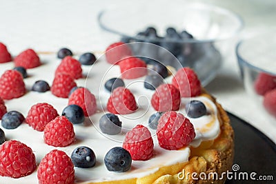 New york cheese cake with berries on cream Stock Photo